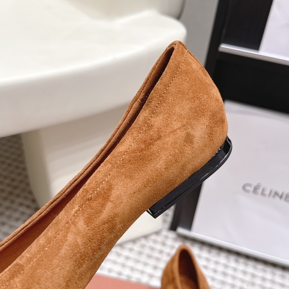 Loro Piana Suede Knot-Bow Pointed Flats in Cognac Tan - Picture 7 of 9